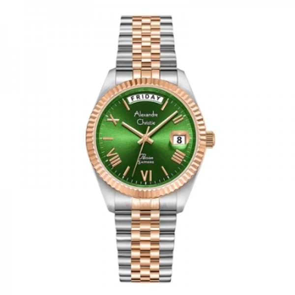 Alexandre Christie AC 5014 Silver Rosegold Green Lady Day Date LEBTRGN